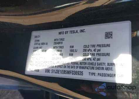 2021 Tesla Model 3 Long Range Dual Motor All-Wheel Drive из США, поврежденный, VIN 5YJ3E1EB5MF036935
